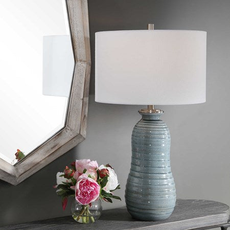 Uttermost Zaila Light Blue Crackled Glaze Ceramic Table Lamp With White Linen Shade