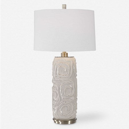 Uttermost Zade Warm Gray Glazed Ceramic Table Lamp With White Linen Shade