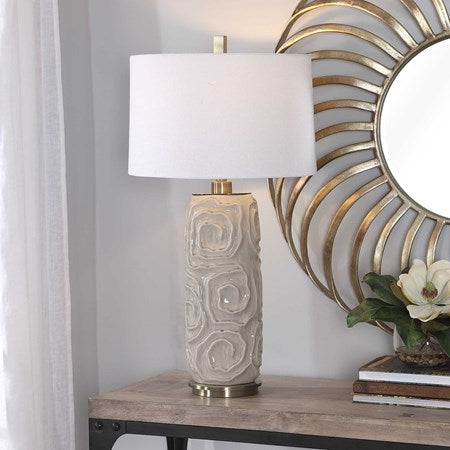 Uttermost Zade Warm Gray Glazed Ceramic Table Lamp With White Linen Shade