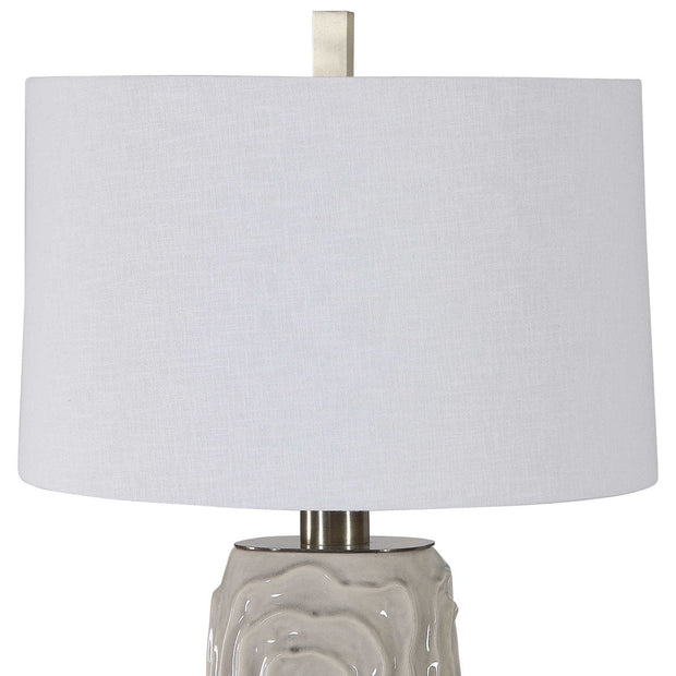 Uttermost Zade Warm Gray Glazed Ceramic Table Lamp With White Linen Shade