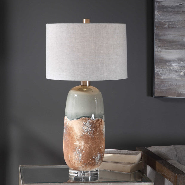 Uttermost Maggie Earthy Terracotta Ceramic Table Lamp With Gray Linen Shade