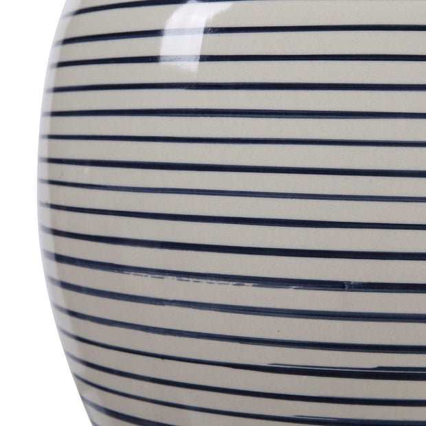Uttermost Marisa Off-White and Navy Blue Striped Ceramic Table Lamp With White Linen Shade