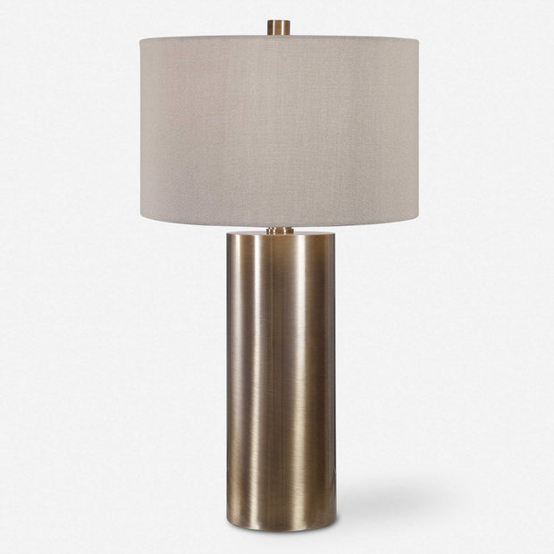 Uttermost Taria Antiqued Brushed Brass Table Lamp With Beige Linen Shade