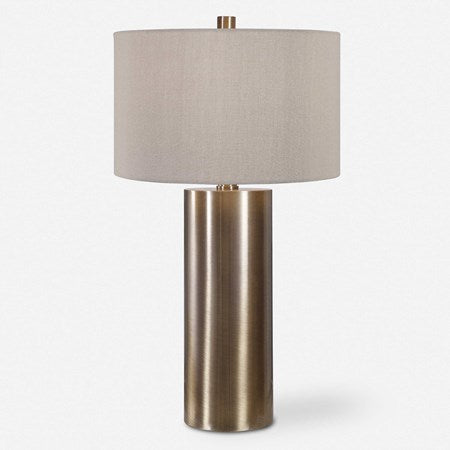 Uttermost Taria Antiqued Brushed Brass Table Lamp With Beige Linen Shade