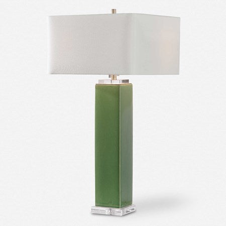 Uttermost Aneeza Green Glazed Ceramic Table Lamp With White Linen Shade