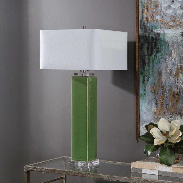 Uttermost Aneeza Green Glazed Ceramic Table Lamp With White Linen Shade