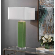 Uttermost Aneeza Green Glazed Ceramic Table Lamp With White Linen Shade