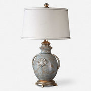 Uttermost Cancello Light Blue Glazed Ceramic Table Lamp With Off-White Linen Shade