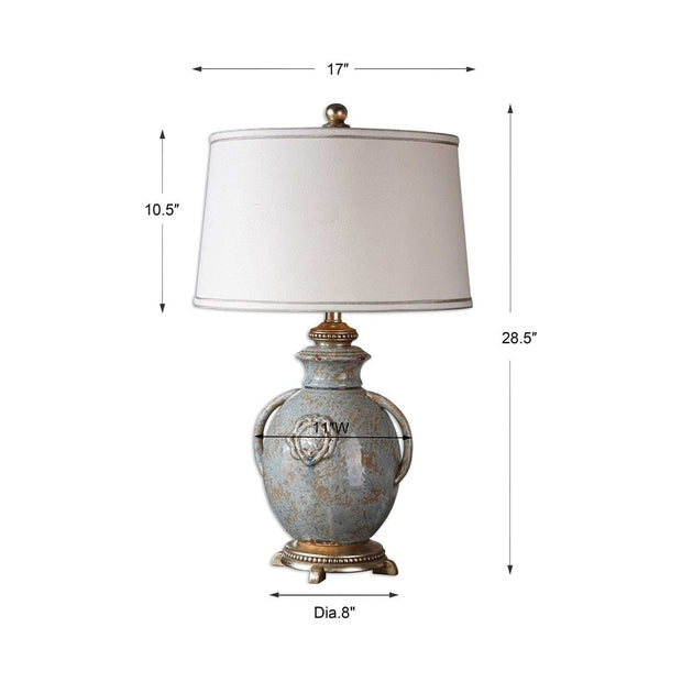 Uttermost Cancello Light Blue Glazed Ceramic Table Lamp With Off-White Linen Shade