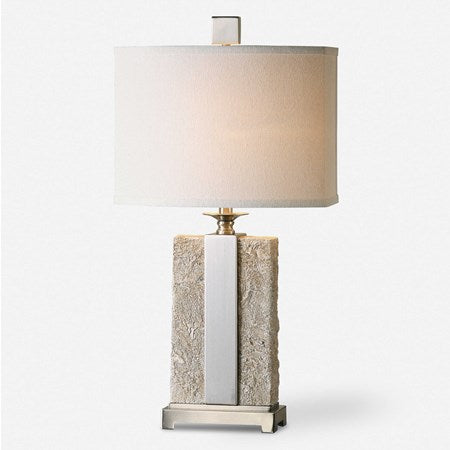 Uttermost Bonea Ivory Antiqued Stone Table Lamp With Beige Linen Shade