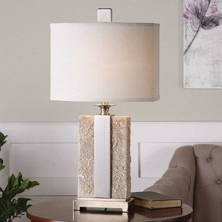 Uttermost Bonea Ivory Antiqued Stone Table Lamp With Beige Linen Shade