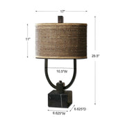 Uttermost Stabina Rustic Bronze and Marble Table Lamp With Woven Rattan Shade