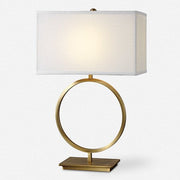 Uttermost Duara Brushed Brass Table Lamp With White Linen Shade