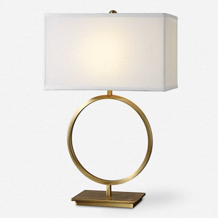 Uttermost Duara Brushed Brass Table Lamp With White Linen Shade
