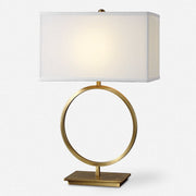 Uttermost Duara Brushed Brass Table Lamp With White Linen Shade