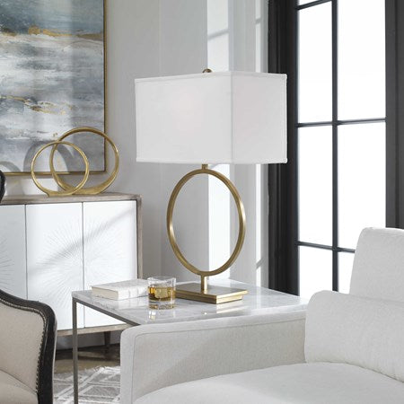 Uttermost Duara Brushed Brass Table Lamp With White Linen Shade
