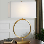Uttermost Duara Brushed Brass Table Lamp With White Linen Shade