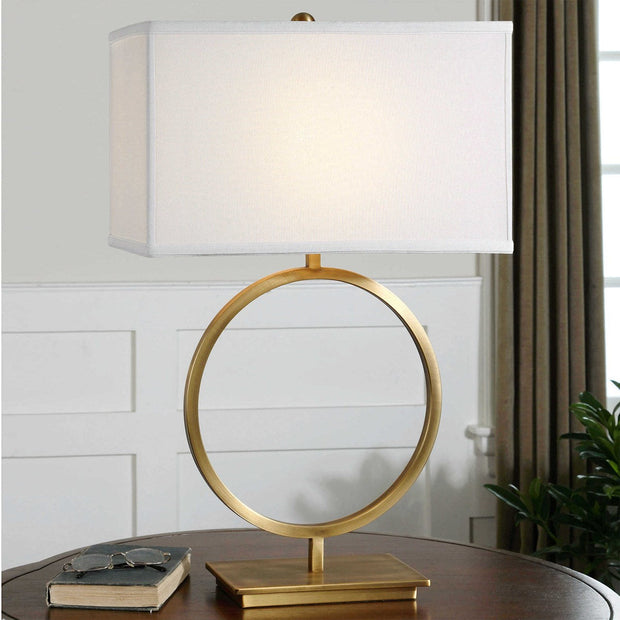 Uttermost Duara Brushed Brass Table Lamp With White Linen Shade