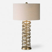 Uttermost Amarey Antiqued Silver Champagne Metal Table Lamp With Oatmeal Linen Drum Shade