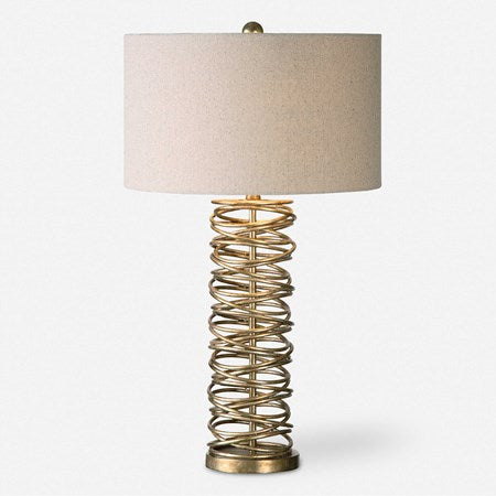 Uttermost Amarey Antiqued Silver Champagne Metal Table Lamp With Oatmeal Linen Drum Shade