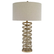Uttermost Amarey Antiqued Silver Champagne Metal Table Lamp With Oatmeal Linen Drum Shade