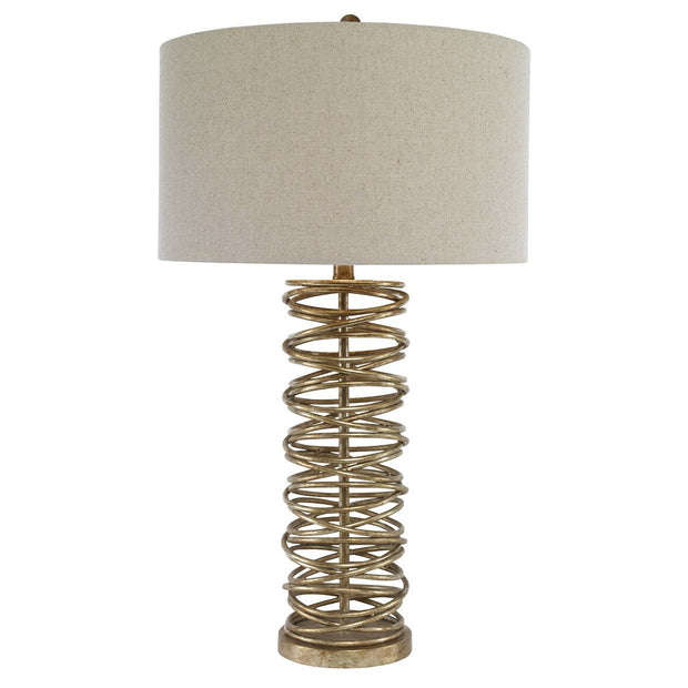 Uttermost Amarey Antiqued Silver Champagne Metal Table Lamp With Oatmeal Linen Drum Shade
