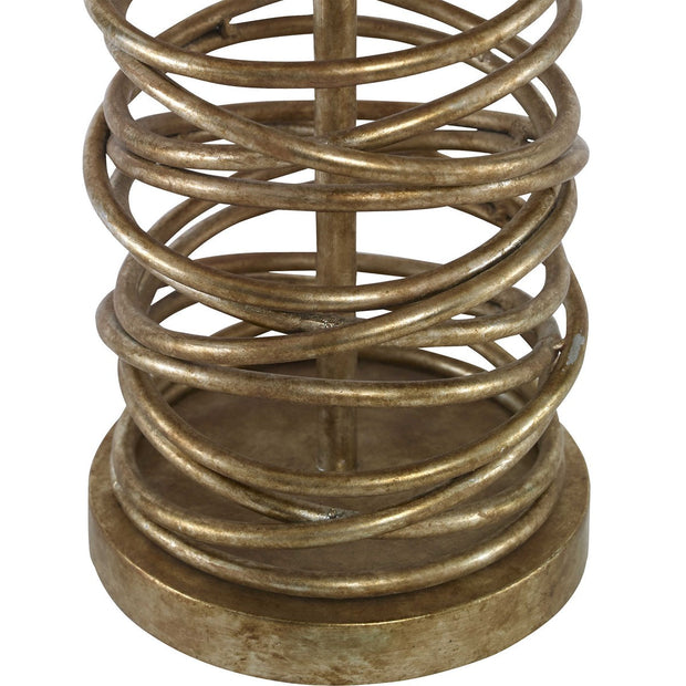 Uttermost Amarey Antiqued Silver Champagne Metal Table Lamp With Oatmeal Linen Drum Shade