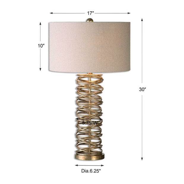 Uttermost Amarey Antiqued Silver Champagne Metal Table Lamp With Oatmeal Linen Drum Shade