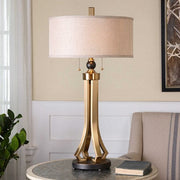 Uttermost Selvino Brushed Brass and Rubbed Bronze Table Lamp With Beige Linen Shade