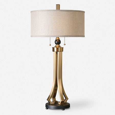 Uttermost Selvino Brushed Brass and Rubbed Bronze Table Lamp With Beige Linen Shade
