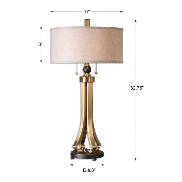 Uttermost Selvino Brushed Brass and Rubbed Bronze Table Lamp With Beige Linen Shade