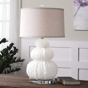 Uttermost Fontanne Ivory Textured Ceramic Table Lamp With Beige Linen Shade
