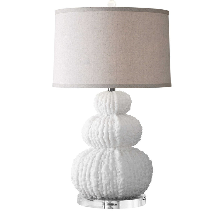 Uttermost Fontanne Ivory Textured Ceramic Table Lamp With Beige Linen Shade