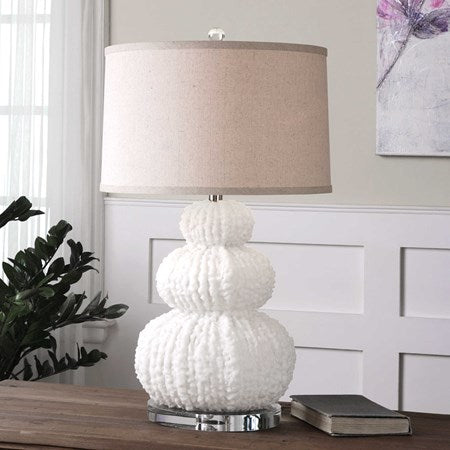 Uttermost Fontanne Ivory Textured Ceramic Table Lamp With Beige Linen Shade
