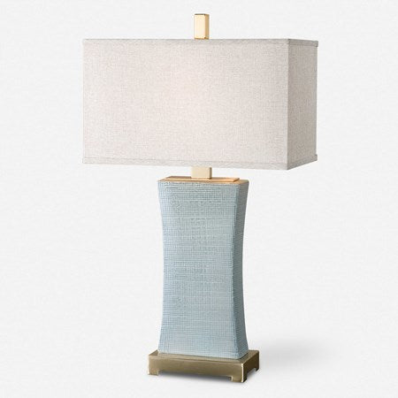 Uttermost Cantarana Pale Blue Gray Glazed Ceramic Table Lamp With Linen Shade