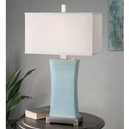 Uttermost Cantarana Pale Blue Gray Glazed Ceramic Table Lamp With Linen Shade