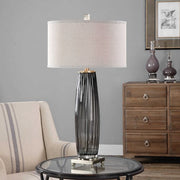Uttermost Vilminore Charcoal Gray Glass Table Lamp With Light Beige Shade
