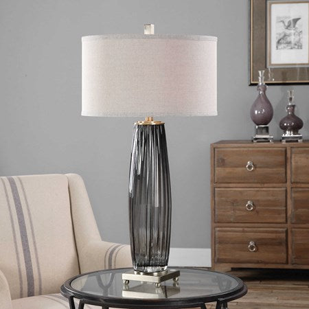Uttermost Vilminore Charcoal Gray Glass Table Lamp With Light Beige Shade