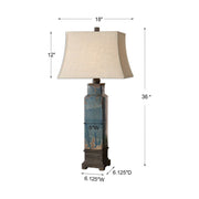 Uttermost Soprana Blue Glaze Ceramic Table Lamp With Khaki Linen Shade