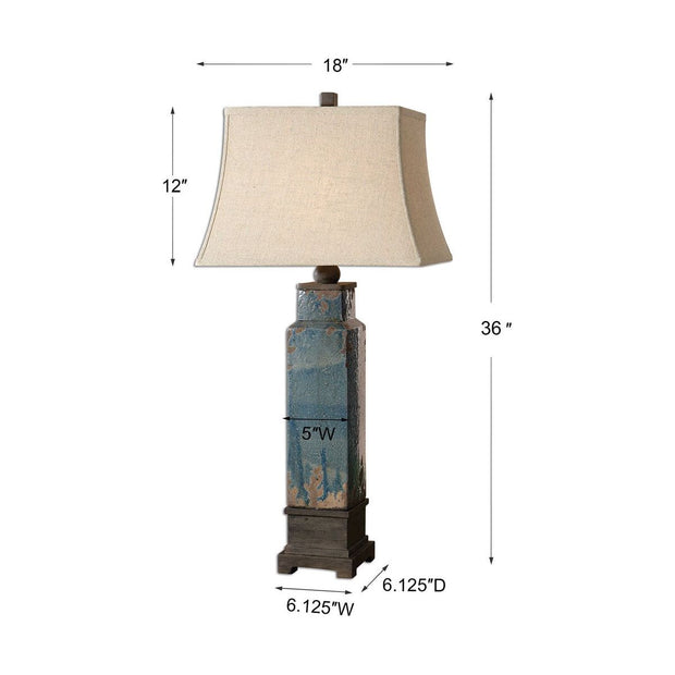 Uttermost Soprana Blue Glaze Ceramic Table Lamp With Khaki Linen Shade