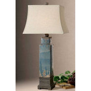 Uttermost Soprana Blue Glaze Ceramic Table Lamp With Khaki Linen Shade
