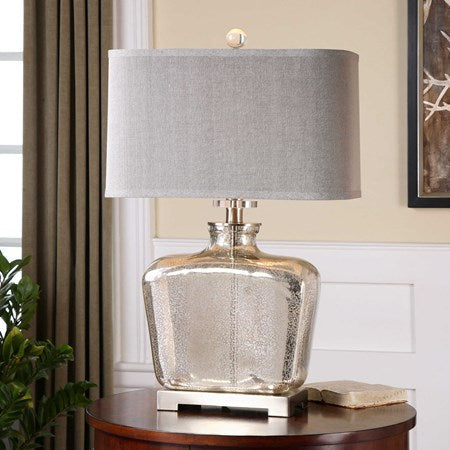 Uttermost Molinara Mercury Glass Table Lamp With Beige Linen Shade