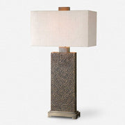 Uttermost Canfield Blackened Brown and Bronze Table Lamp With Beige Linen Shade