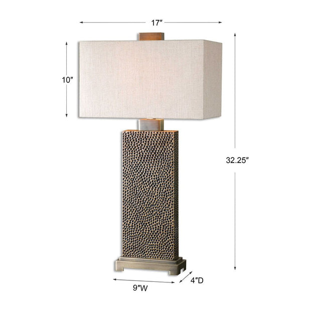 Uttermost Canfield Blackened Brown and Bronze Table Lamp With Beige Linen Shade