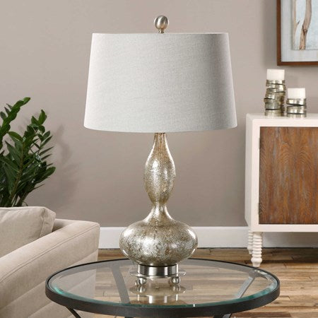 Uttermost Vercana Set of 2 Smoked Mercury Glass Table Lamps With Beige Linen Shades