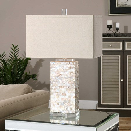 Uttermost Aden Capiz Shell Table Lamp With Beige Linen Shade