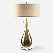 Uttermost Lagrima Brushed Brass Table Lamp With Beige Linen Shade