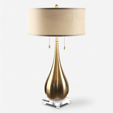 Uttermost Lagrima Brushed Brass Table Lamp With Beige Linen Shade