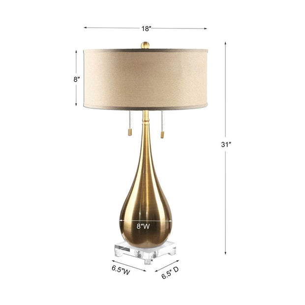 Uttermost Lagrima Brushed Brass Table Lamp With Beige Linen Shade