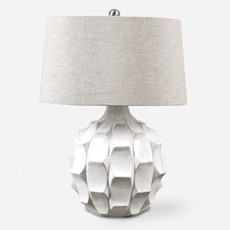 Uttermost Guerina Gloss White Scalloped Ceramic Table Lamp With Linen Shade